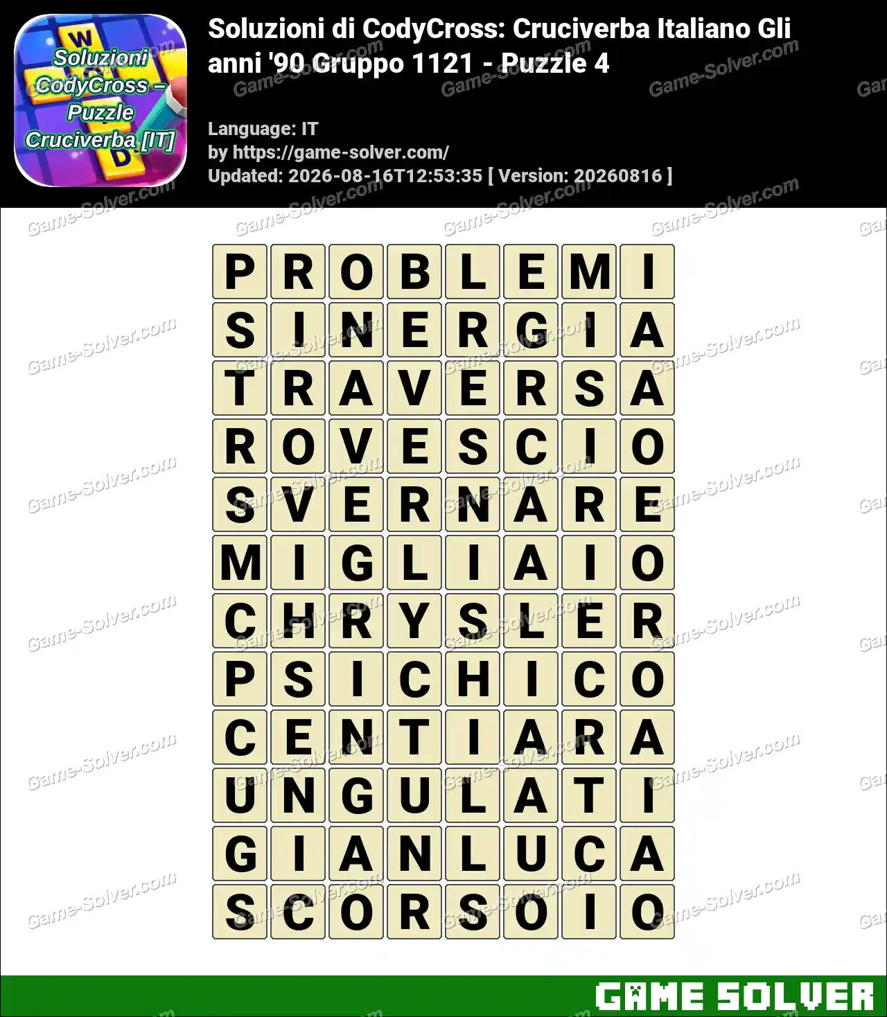 Soluzioni di CodyCross: Cruciverba Italiano Gli anni ’90 Gruppo 1121 – Puzzle 4